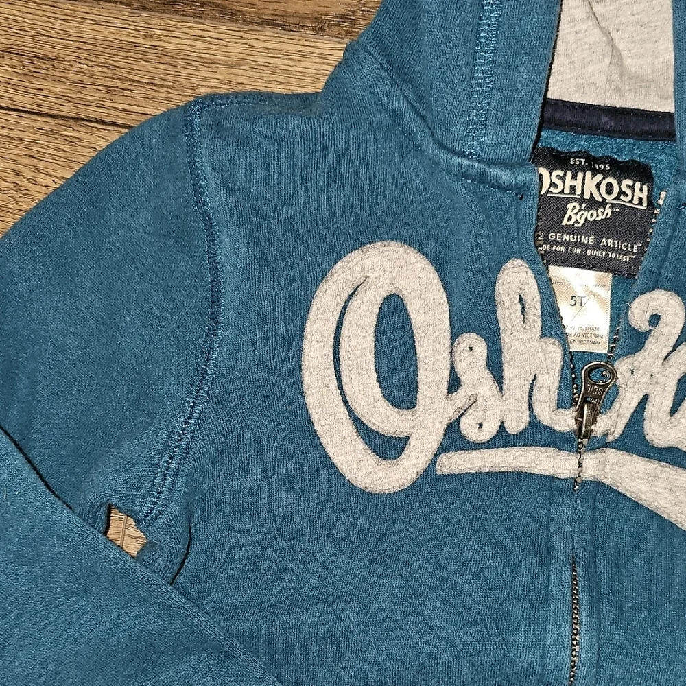 OshKosh B'gosh Teal Blue Zip-Up Hoodie Toddler 5t Boy Girl Jacket Outerwear